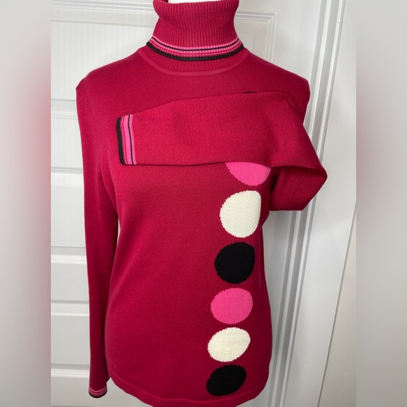 Geoffrey Beene Sport Fuchsia Polka Dot Cotton Sweater Size Small - Picture 7 of 7